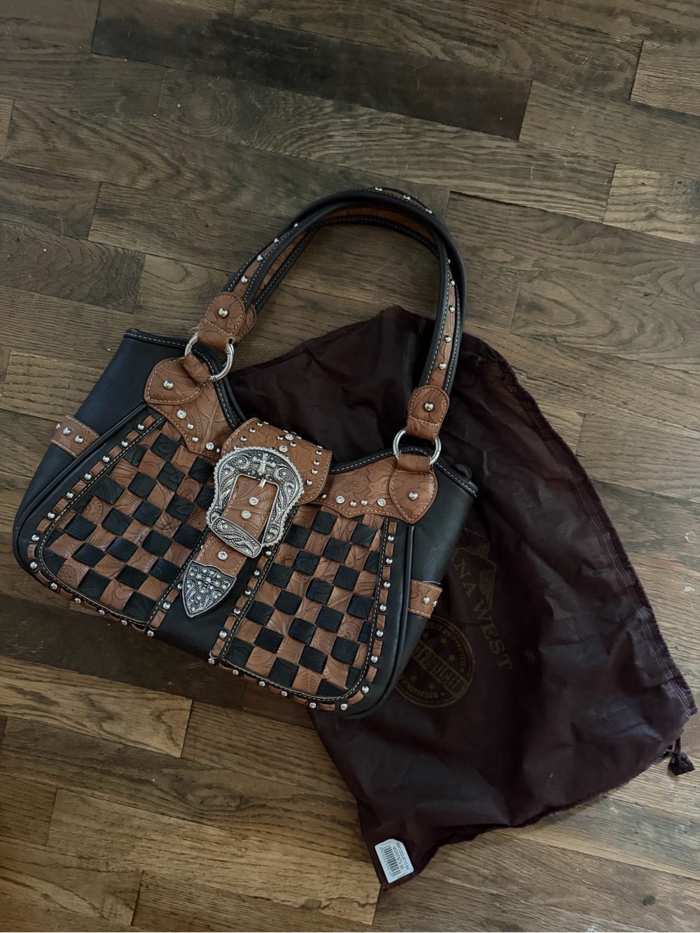 Women's Black and Brown Studded Montana West Concealed Carry Purse